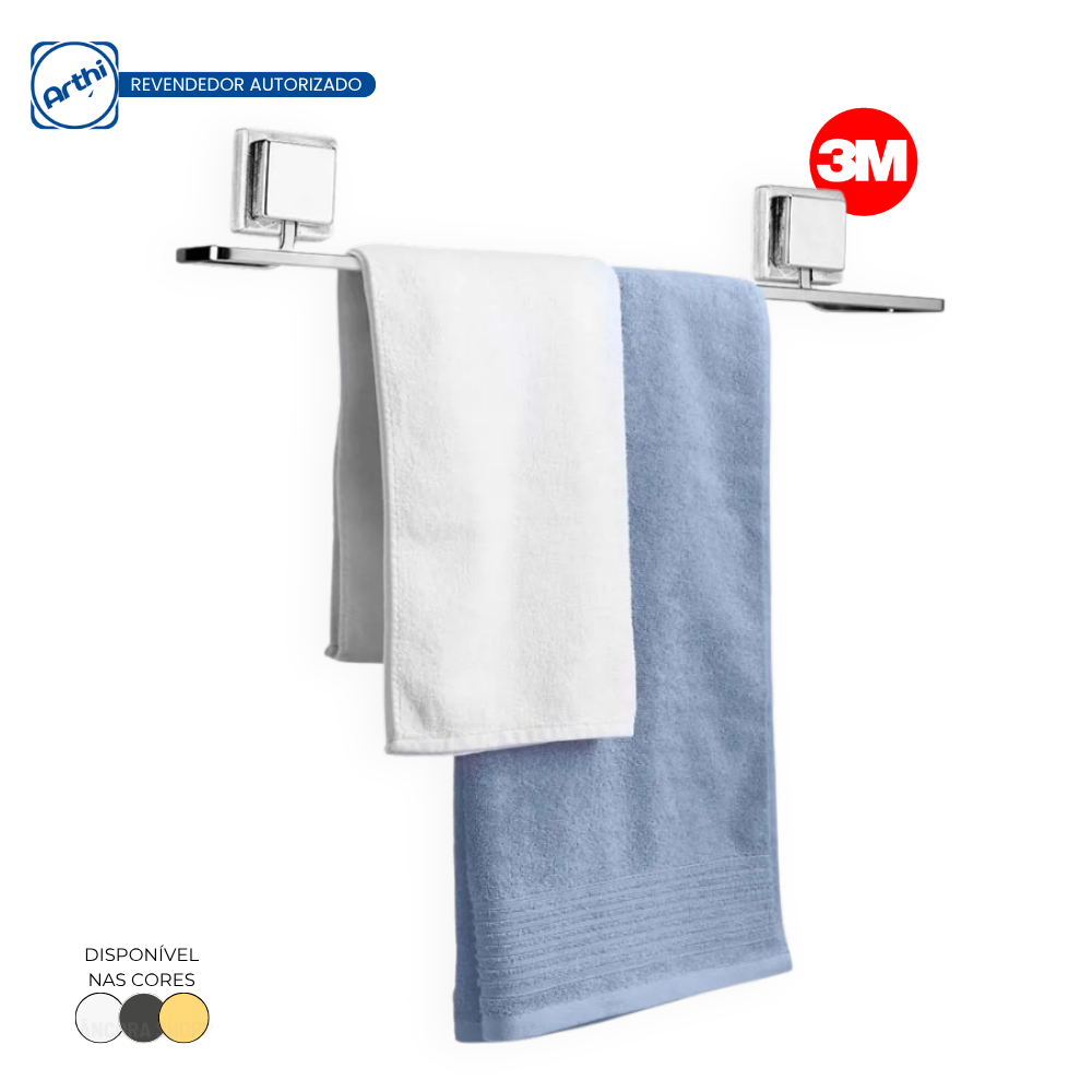 Suporte Porta Toalha Banho Banheiro Sem Furo Fixação Fita Dupla Face 3M Resisten
