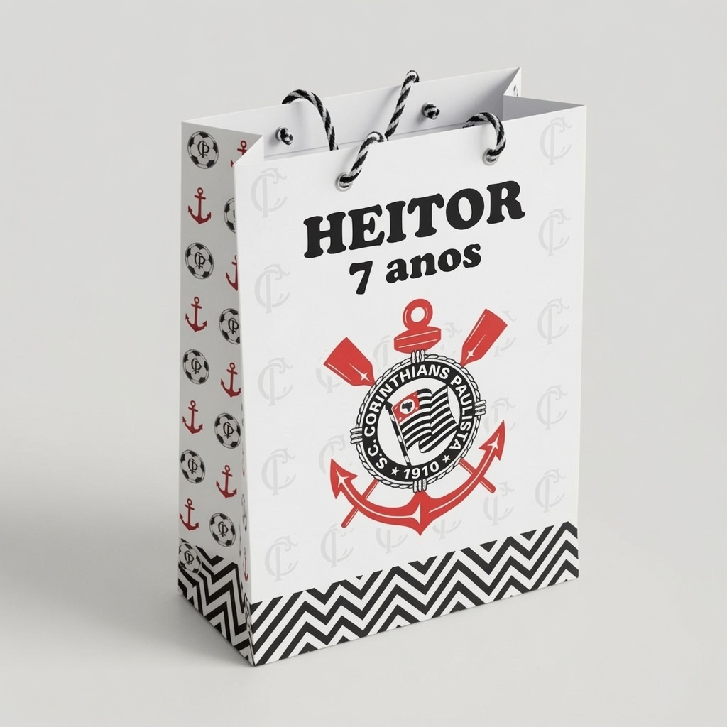 Sacolinha Personalizada Corinthians - Lembrancinha aniversário infantil 10x20x40 unidades