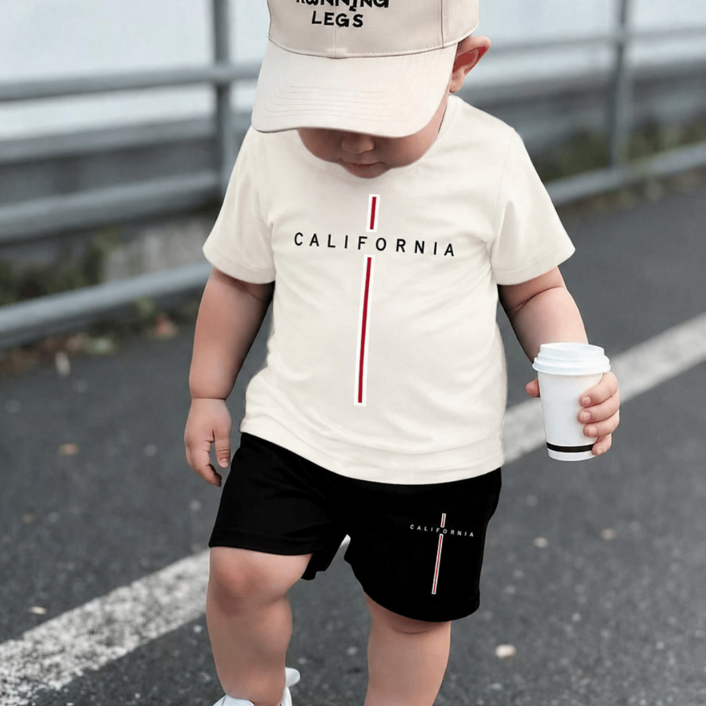 Conjunto Masculino Estiloso Estampado Bermuda e Camiseta 2 ao 16