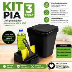 Organizador para Pia de Cozinha Kit com Lixeira Porta Detergente e Rodo Prático