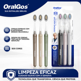 OralGos Escova Dental Azeitona,Cerdas Espirais Elásticas, Limpeza por Anéis Concêntricos