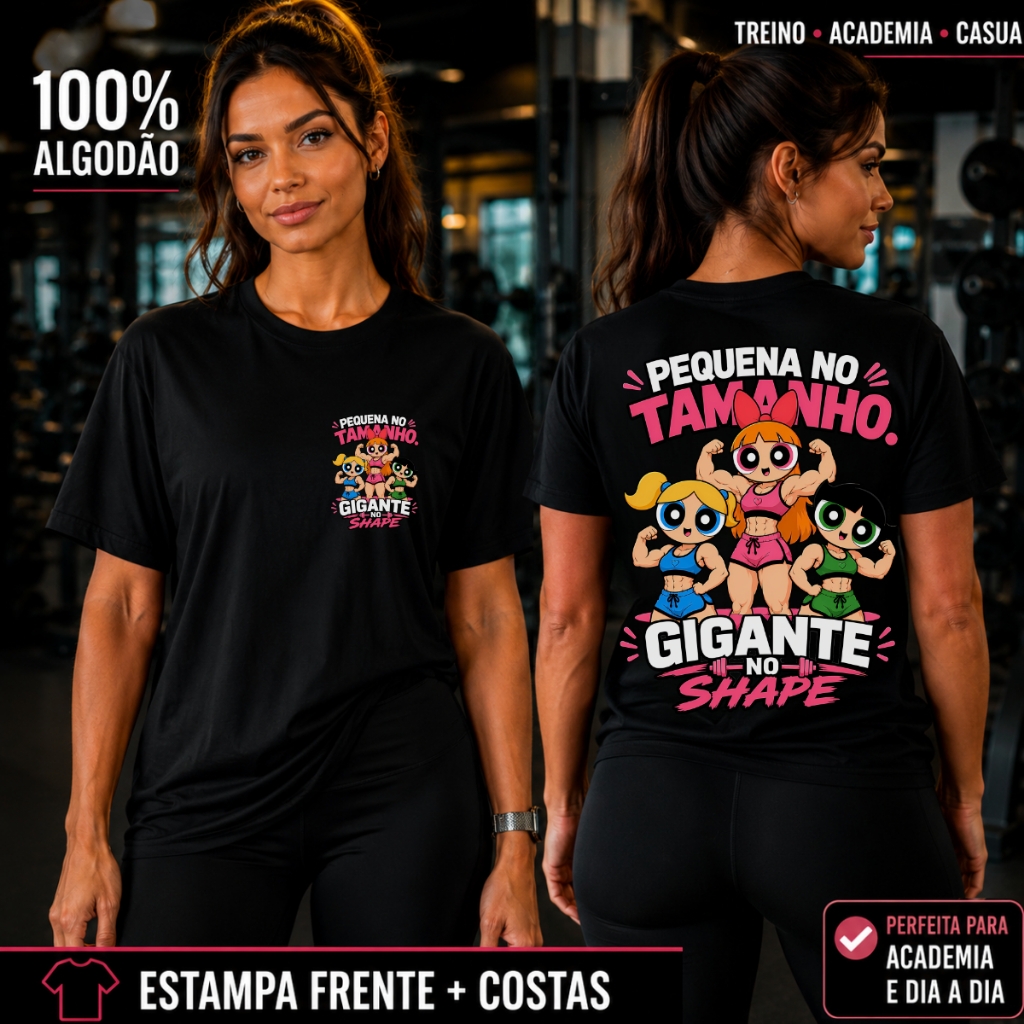 Camiseta Academia Feminina 100% Algodão Treino Fitness Gym Estampada Meninas Super Poderosas