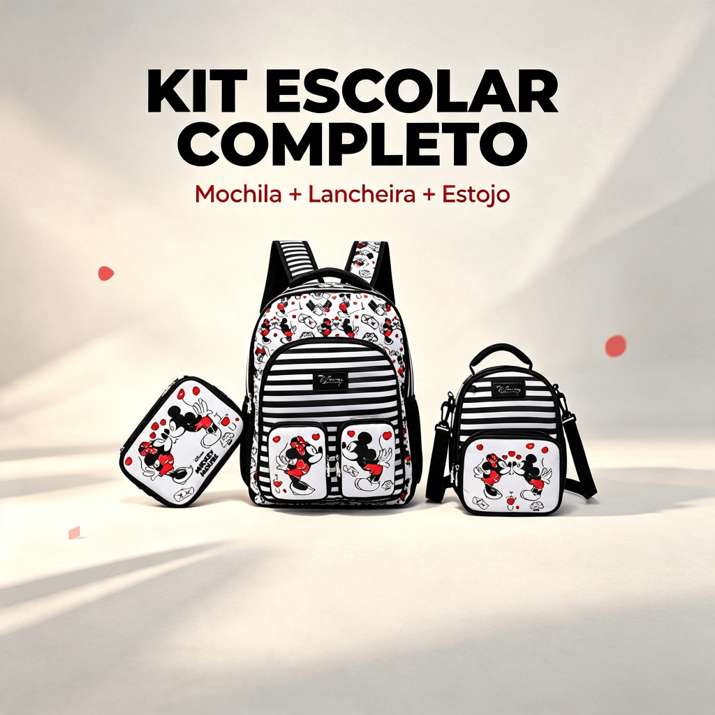 Kit Mochila Disney Infantil Lancheira Estojo Mickey Minnie Escolar