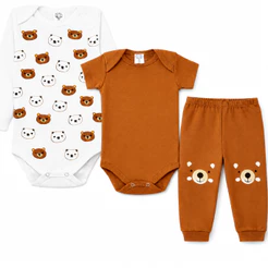 Kit body Bebê 3 peças, Manga Longa, Manga Curta E Calça Roupas de Bebê