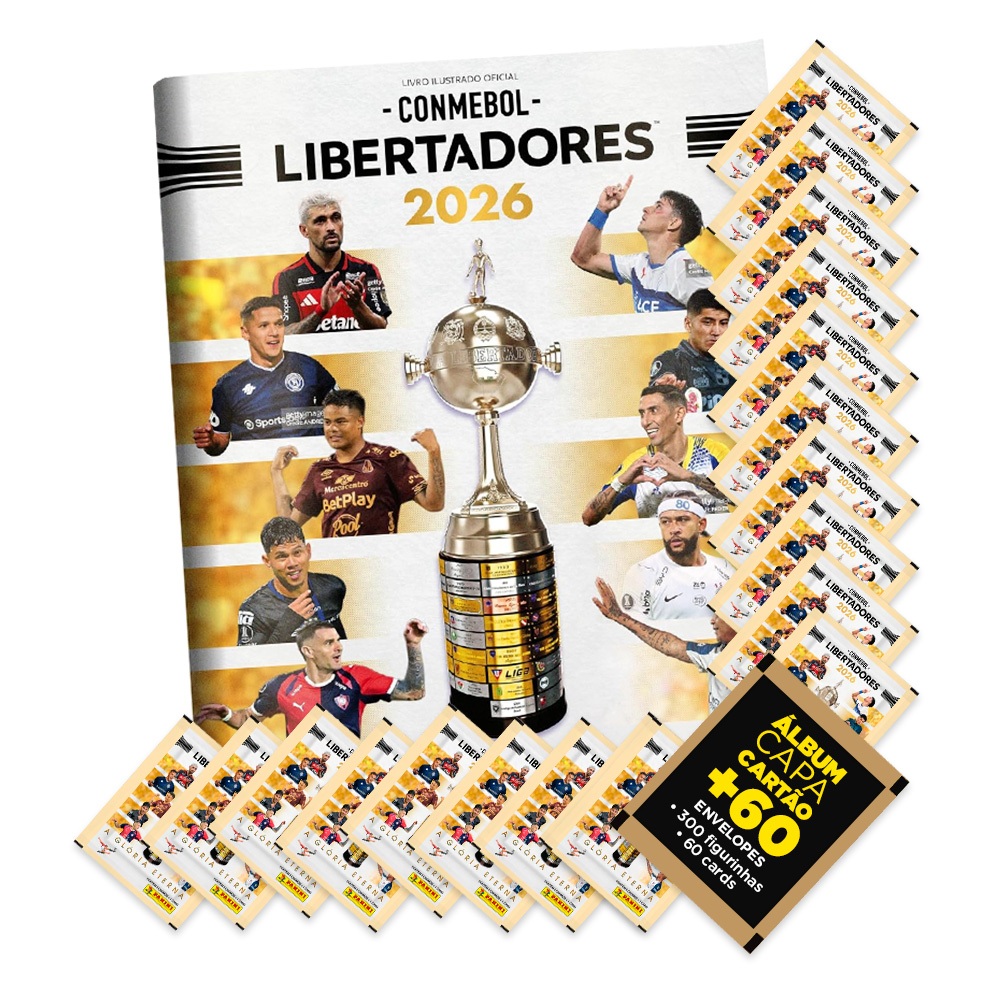 Libertadores 2026 Álbum Capa Mole+60 Envelopes(300 Figurinhas/60 Cards) - Oficial Panini