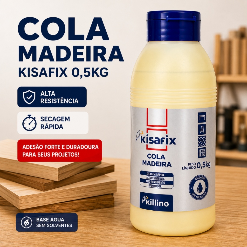 Cola Madeira Secagem Rápida PVA Marcenaria Artesanato MDF Kisafix 500gr