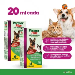 Kit 2 Vermífugo Vermex Plus 20 Ml Indubras Para Cães e Gatos