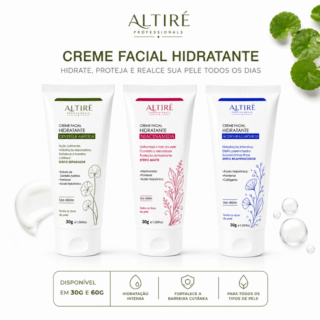 Kit Creme Facial Altiré 30g e 60g | Centella Asiática, Niacinamida e Ácido Hialurônico | Hidratante Facial