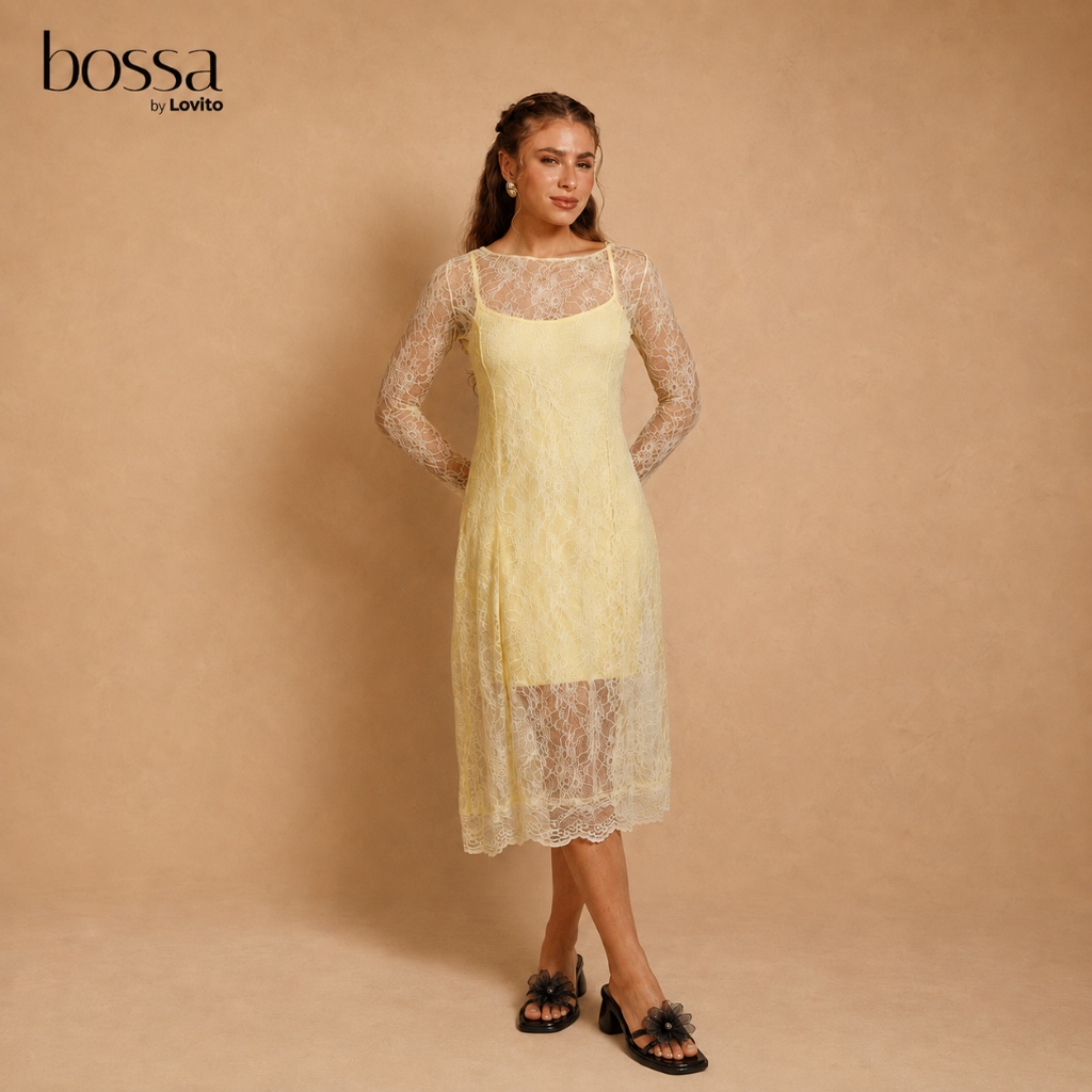 Lovito Bossa Vestido Feminino Midi de Renda Boho DRB19822015