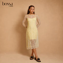 Lovito Bossa Vestido Feminino Midi de Renda Boho DRB19822015