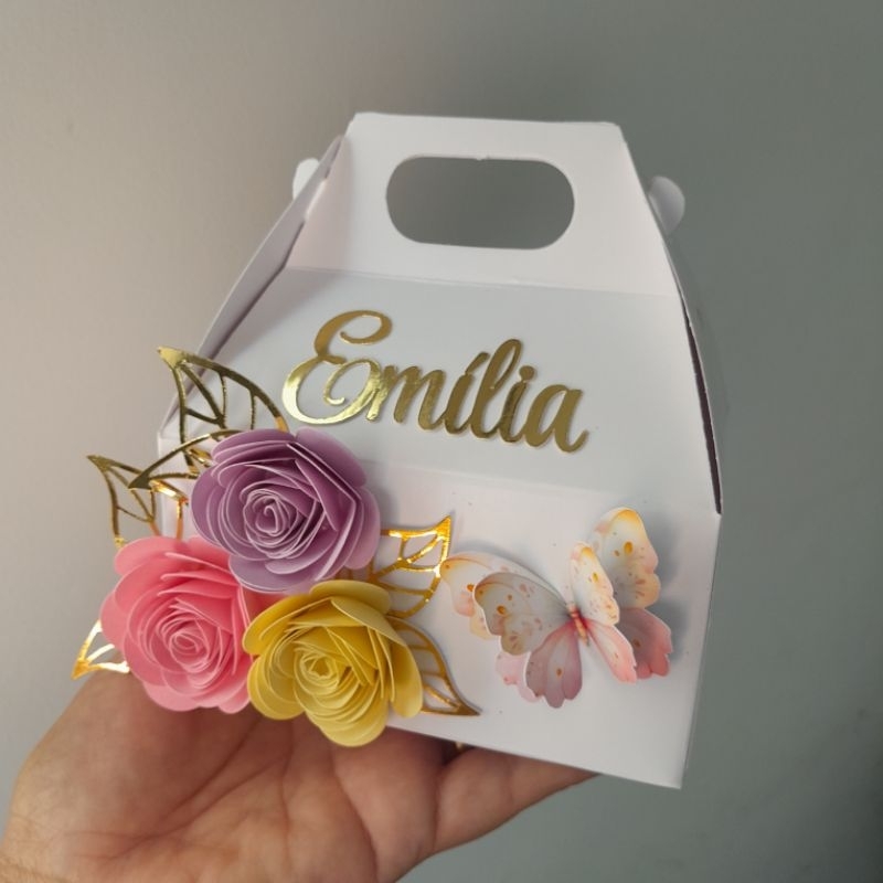 Caixinha Margarida e Nome Flores Borboleta Lembrancinha Aniversário Batizado jardim encantado chá de bebê festa infantil