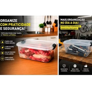 kit de 4 caixa organizadora contêiner 9 litros  organizador com TampaCaixa PlásticaOrganizador de  Armazenamento