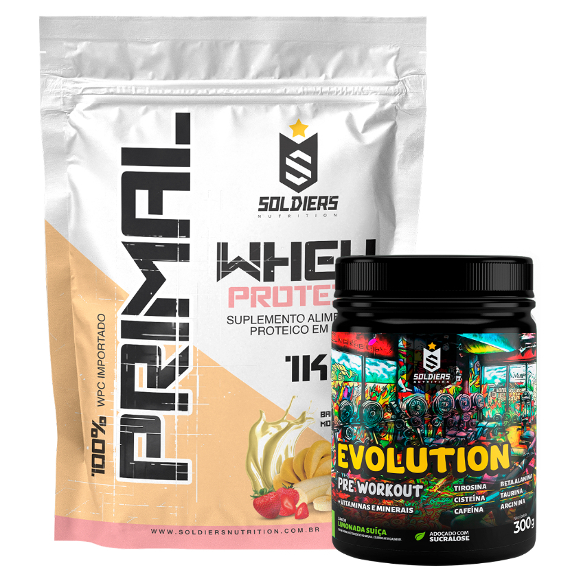 Imagem Kit Whey Protein Primal 1kg + Pré Treino Evolution 300g Combinação Especial - Soldiers Nutrition