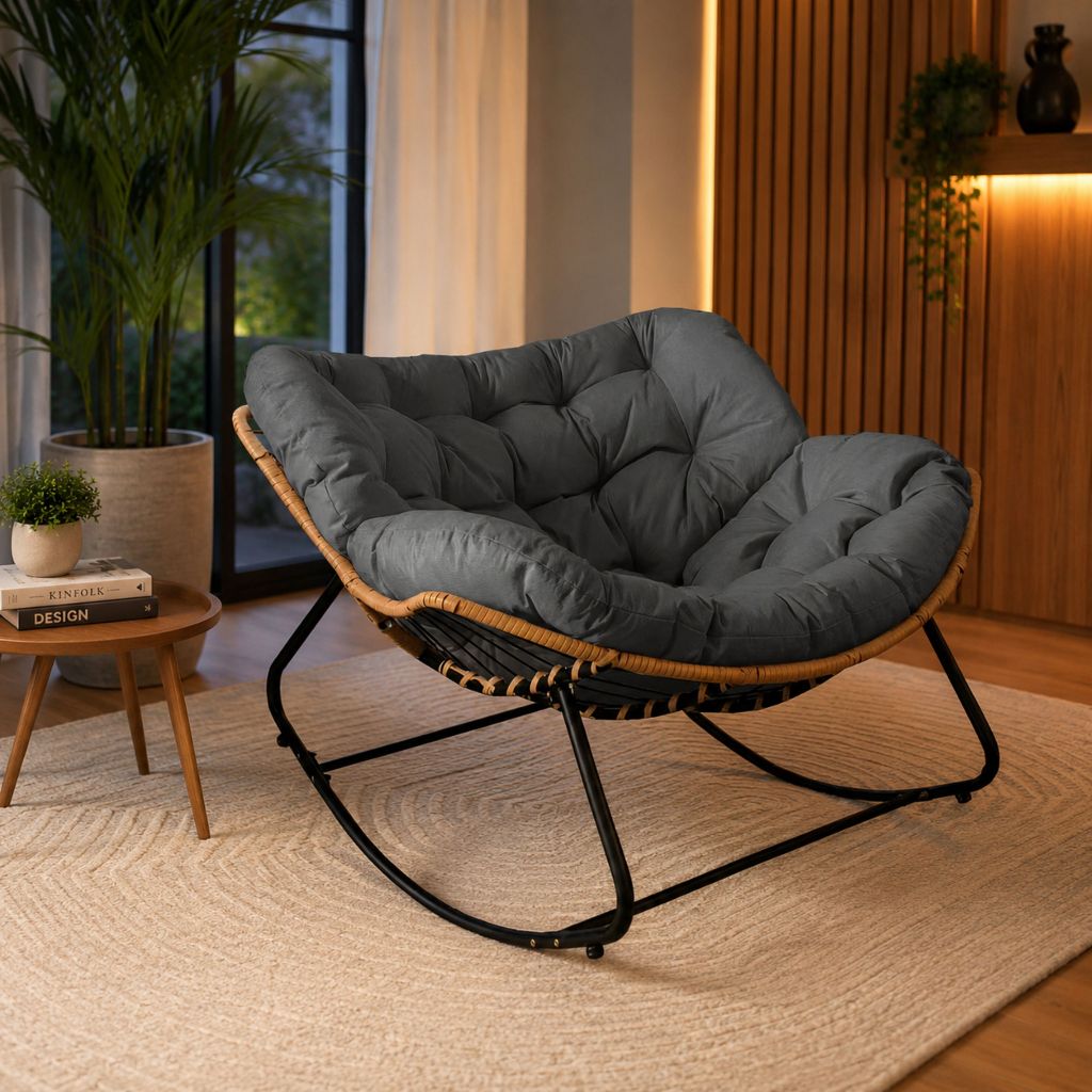Poltrona Cadeira de Balanço Nut Cinza Ergonômica Confortável para Sala Quarto Varanda