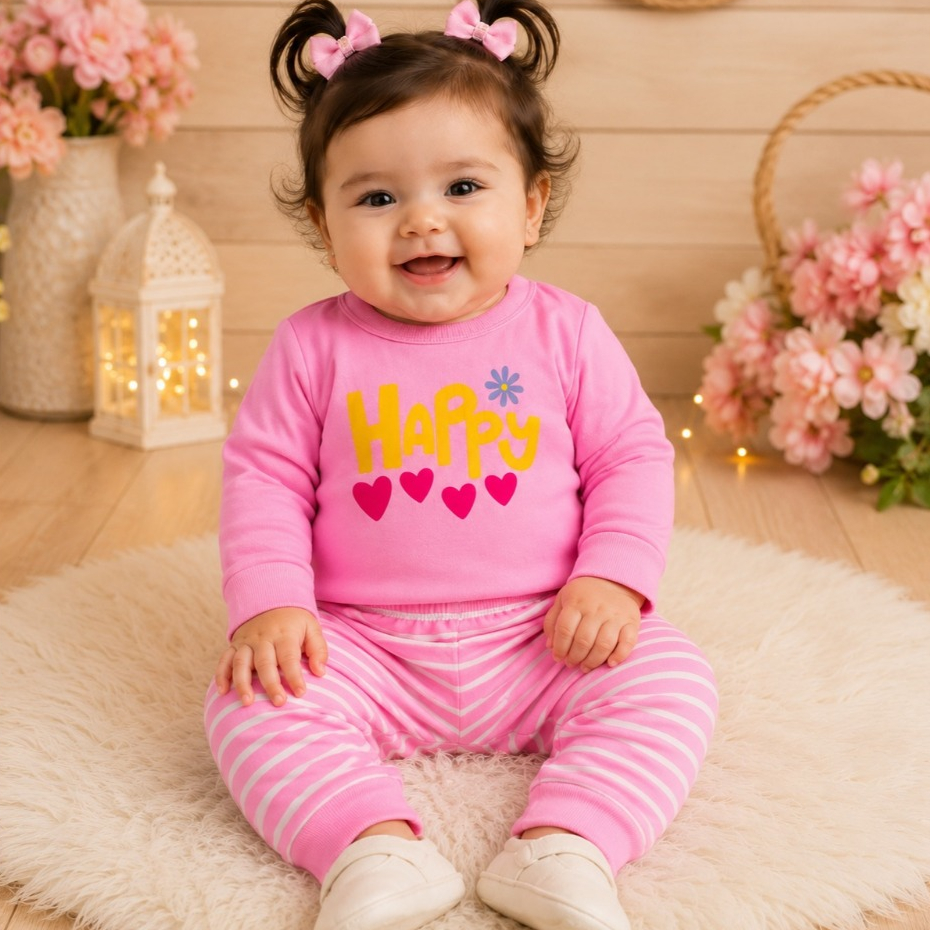 Conjunto Bebê Menina Happy Inverno Moletom Vermelho Estiloso