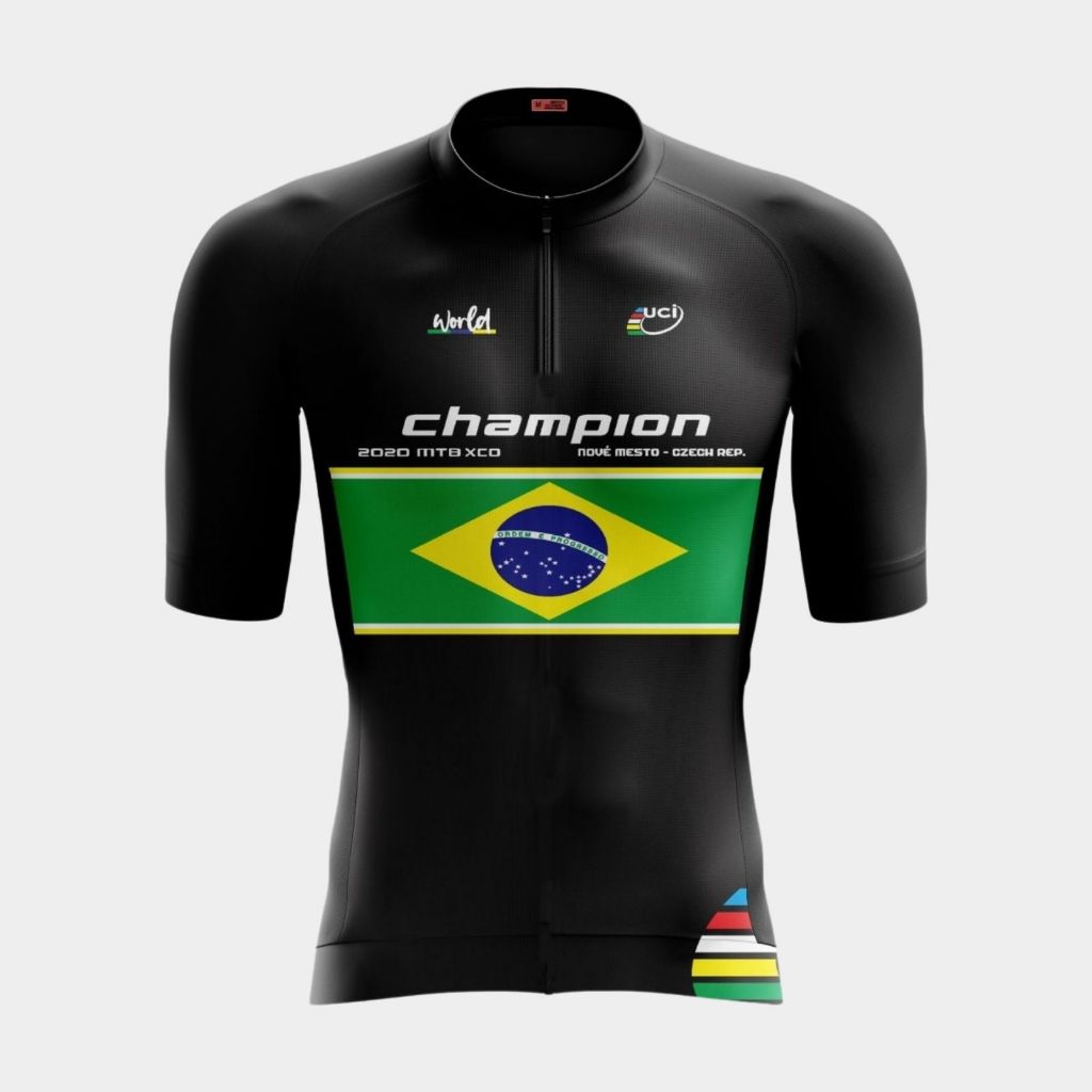 Camisa de Ciclismo Masculina Camiseta Champion Brasil Manga Curta Equipe Proteçã