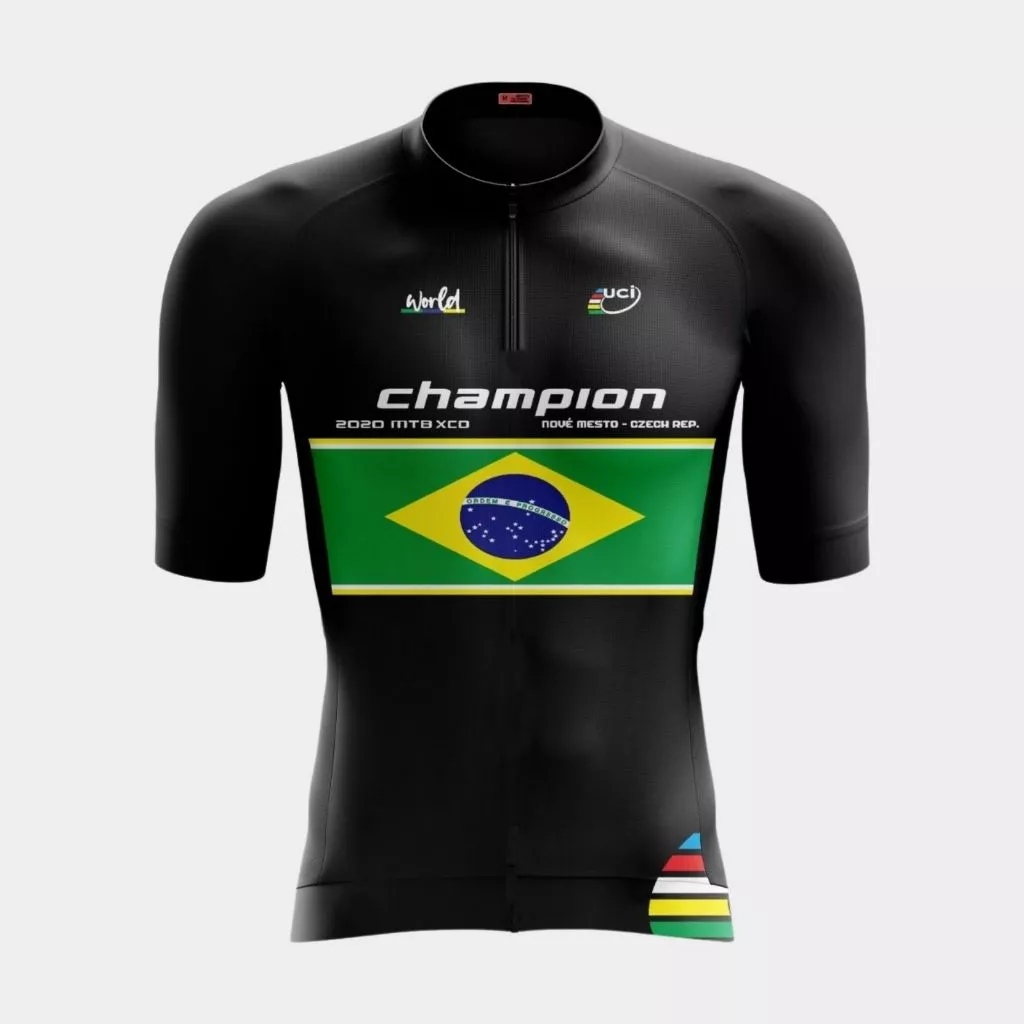 Camisa de Ciclismo Masculina Camiseta Champion Brasil Manga Curta Equipe Proteção UV Bike Pedal Mtb — imagem 1