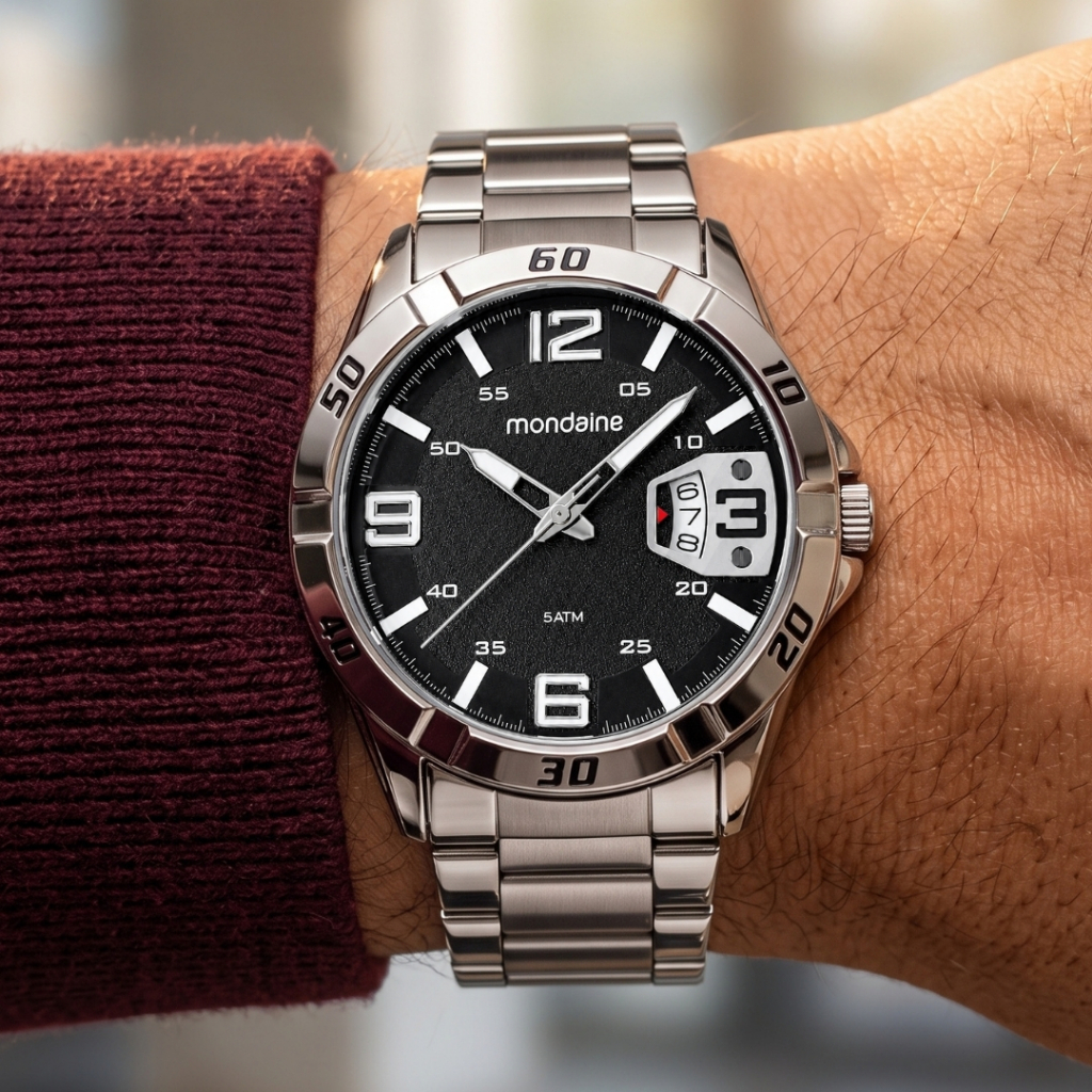 Relógio Mondaine Masculino Analógico Prata Calendário Original