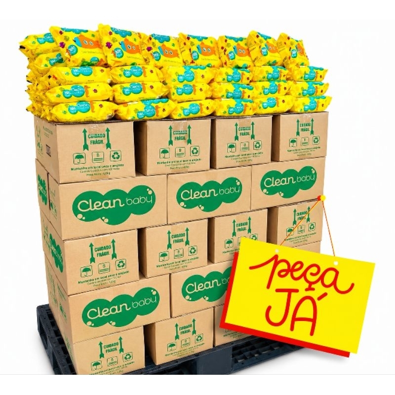 1200 Toalhas Umedecidas Clean Baby - Caixa 12 Pacotes com 100 Unidades, Sem Álcool, Com Extrato de Camomila