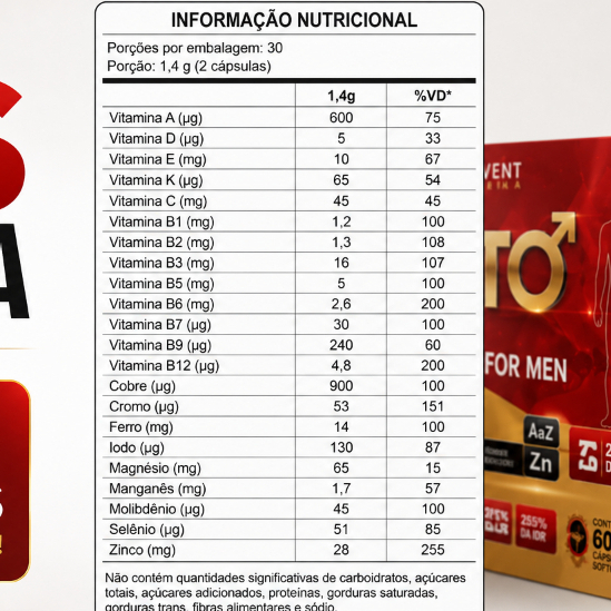 TESTO VITAL – Vigor, Imunidade e Desempenho 60 Caps — imagem 2 de 2