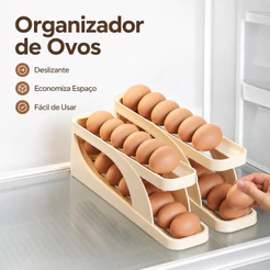 Organizador Porta Ovos para Geladeira 2 Andares com Sistema Deslizante Dispenser de Ovos Compacto Economiza Espaço