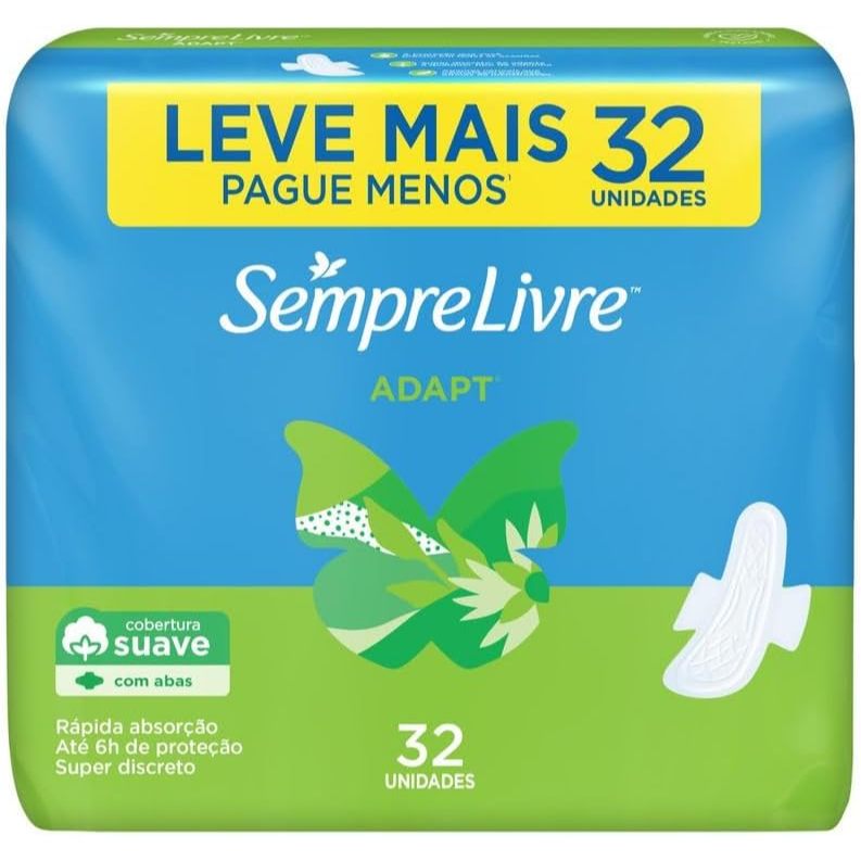 Absorvente Externo SEMPRE LIVRE® ADAPT® com Abas Suave 32 unidades