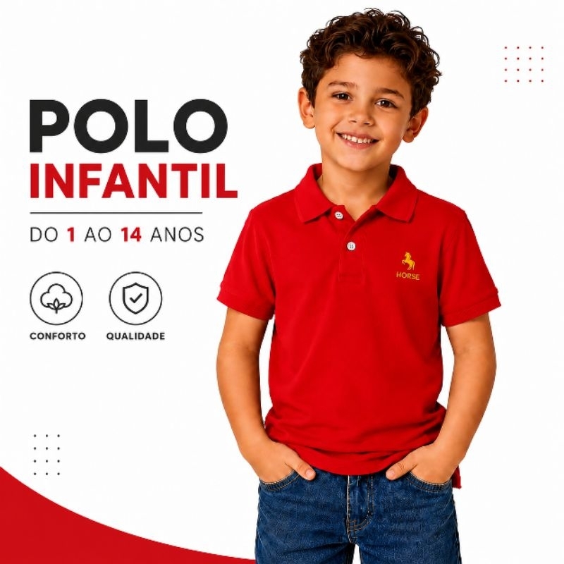 Camisetas gola polo  infantil, juvenil menino 100 % algodão ( Aplique em dtf)(HORSE)