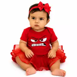 Body Bebê Divertidamente Raiva Temático Mesversario Fantasia 100% Algodão Menina e Menino