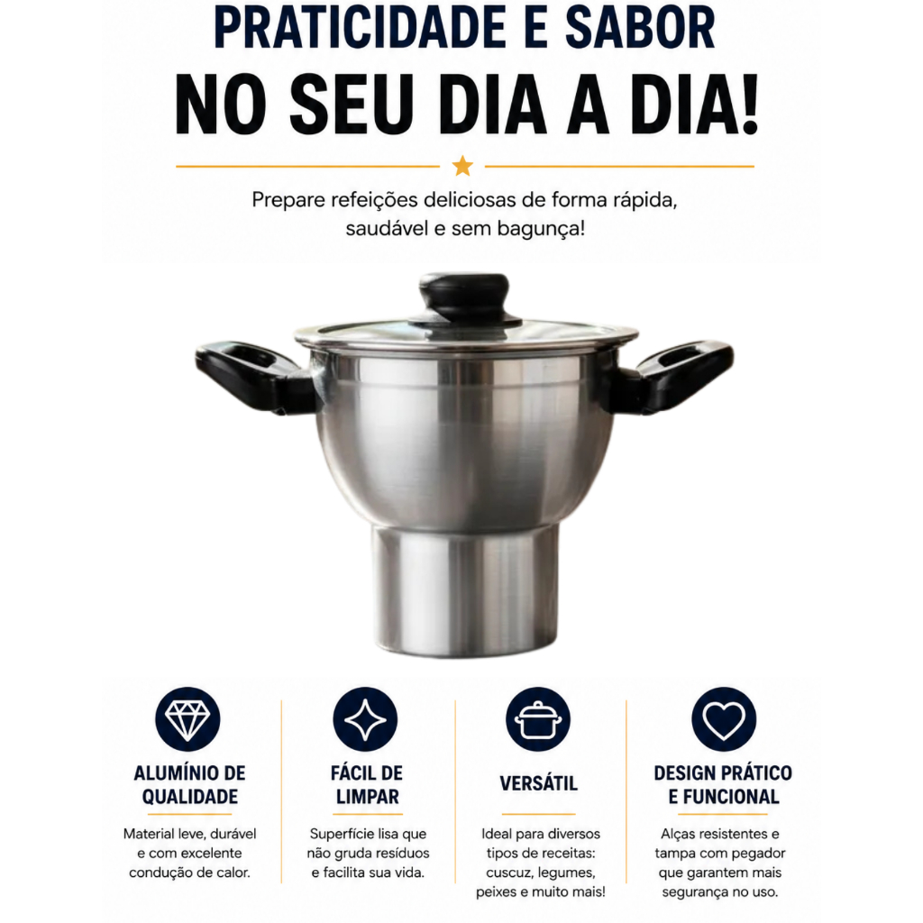 Cuscuzeira Alumínio Panela de Cuscuz Nordestino Alumínio Resistente individual