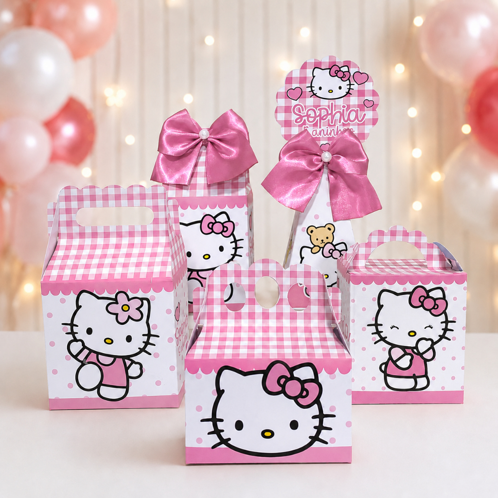 Kit Festa Hello Kitty Lembrancinha Personalizada Aniversário Infantil Caixas Desmontada