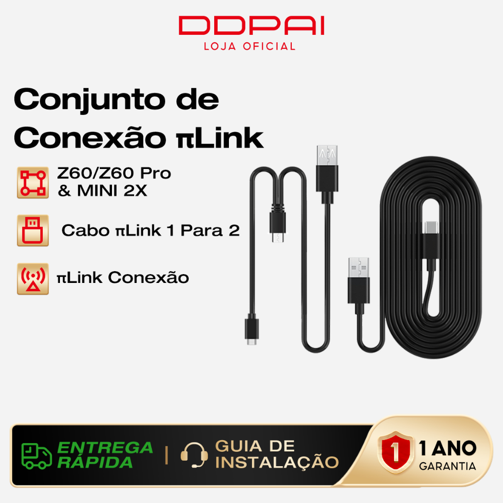 DDPAI Z60 Cabo πLink para Câmera Veicular 3 Canais Z60 Acessório