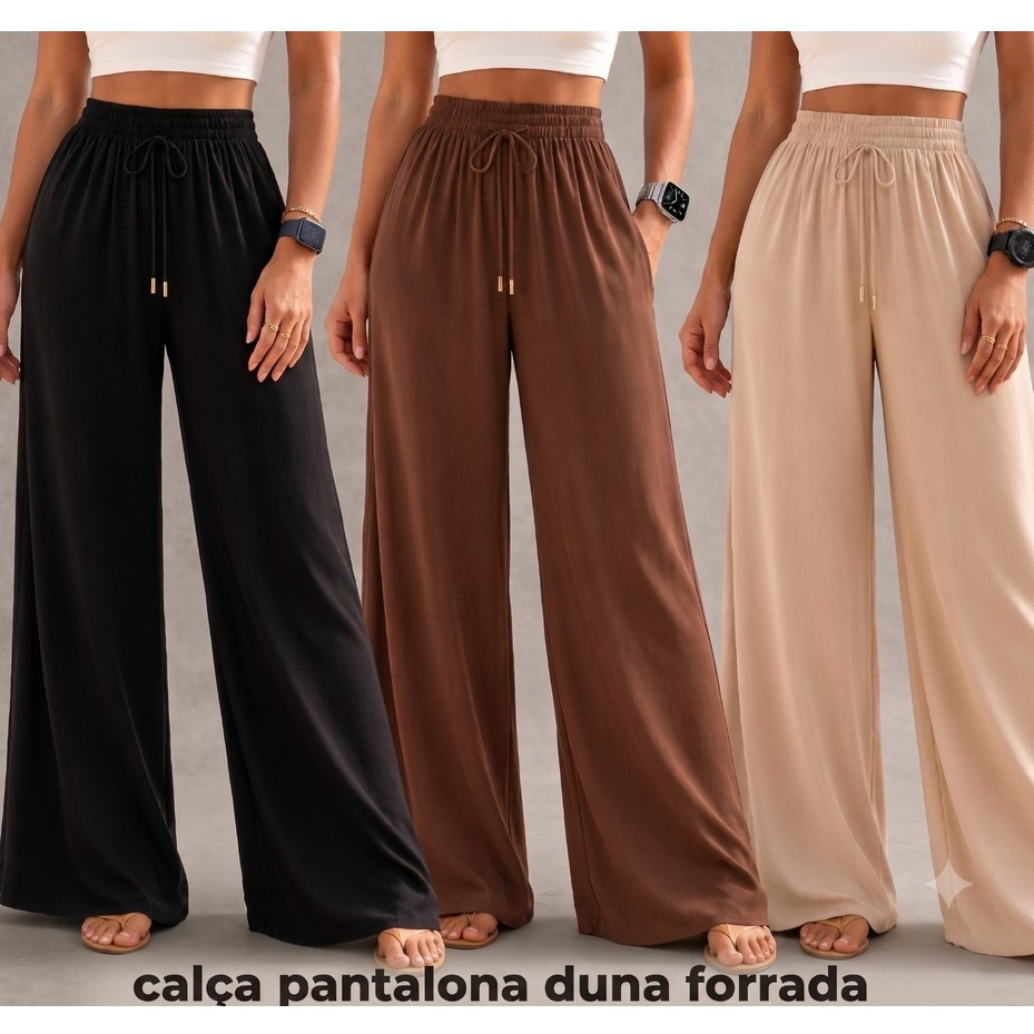 Calça Feminina Pantalona Duna Com Bolso Forrada