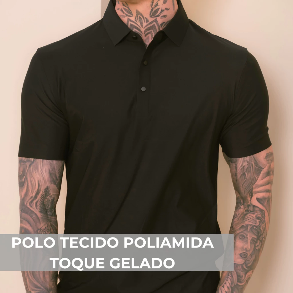 Camisa Polo Poliamida Premium Camiseta Masculina com Gola e Botao Tecido Gelado Elastico Sem Costura