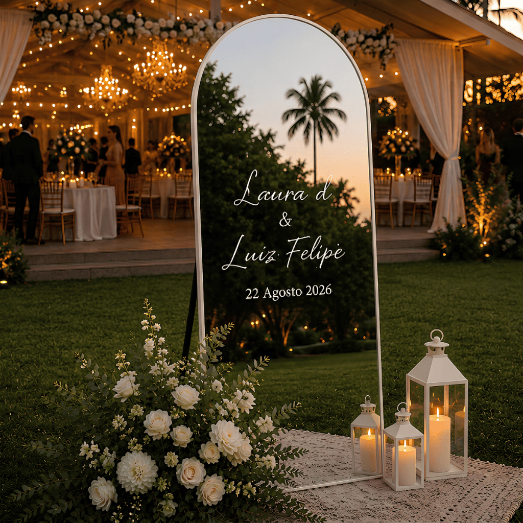 Espelho Lopazzi Arcos Base Reta 150x50cm com Suporte de Chão para Recepção Casamento Quarto Sala Hall Closet Provador