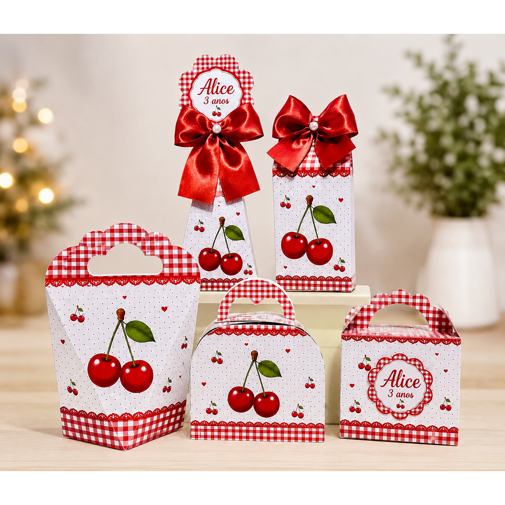 PEGUE E MONTE - Kit Festa Personalizados CEREJINHA CEREJA Lembrancinhas Caixinhas aniversario
