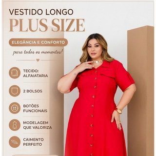 Vestido Chemise Plus Size Elegante Casual Evangelico Social G2 Plus Size