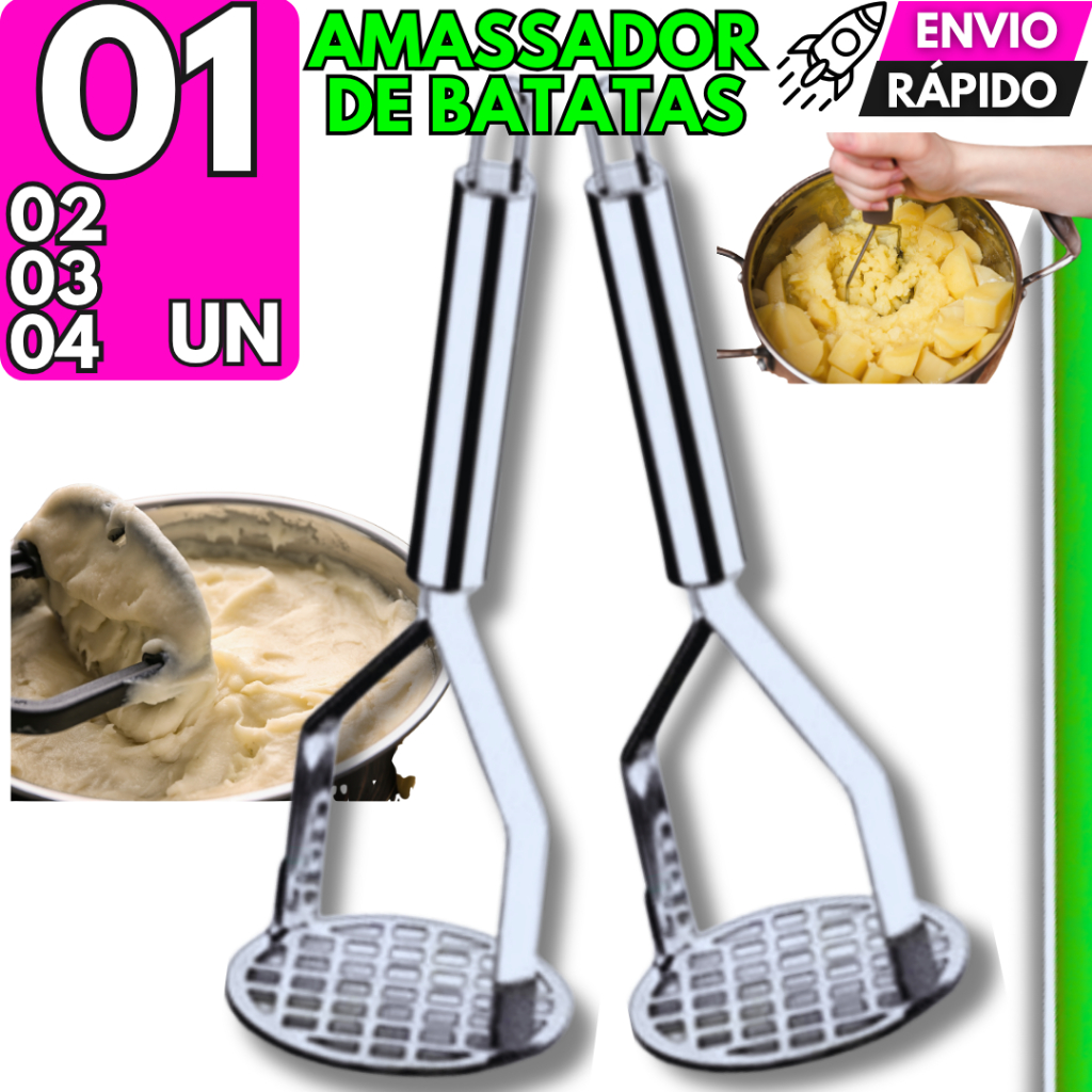 Conjunto de Amassador de Batatas Legumes Cozinha Espremedor Manual Multiuso Aço Inoxidável Papinha