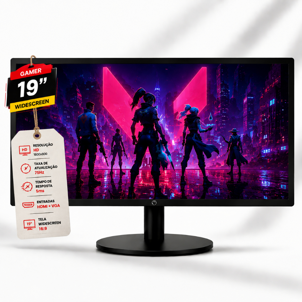 MONITOR 19 POLEGADAS GAMER - BRAZILPC LED WIDESCREEN HDMI/VGA 20BPC-WR 75HZ PRETO ALTA PERFORMANCE GAMER