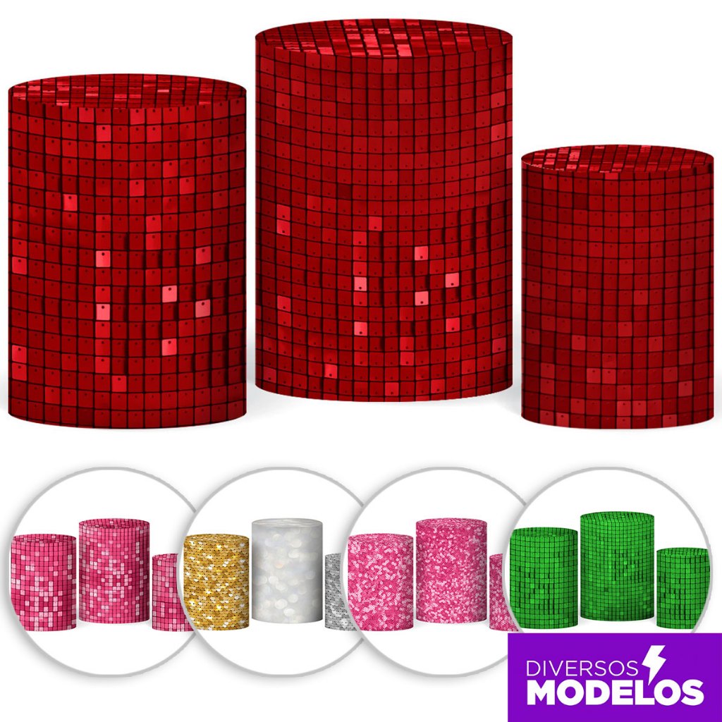 Capa Cilindro Festa Glitter Efeito Lantejoula Trio Veste Fácil em Tecido Sublima