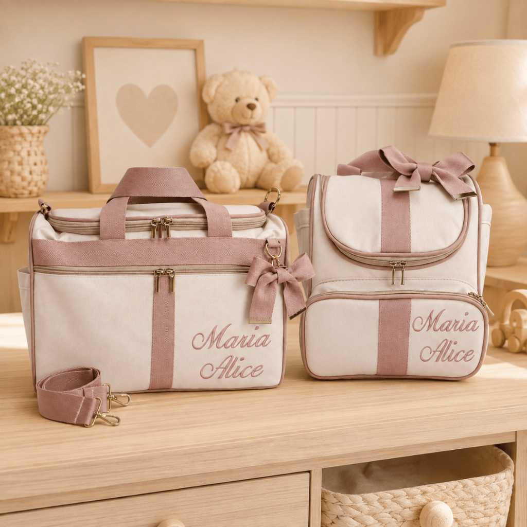 Bolsa Maternidade Personalizada de Luxo Kit Mala Baú Mochila Grande Emily baby