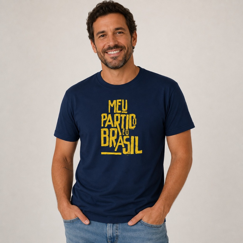 Camiseta Camisa Blusa Masculina Estampada 100% Algodão Meu Partido é o Brasil Flávio Messias Tendência Oferta