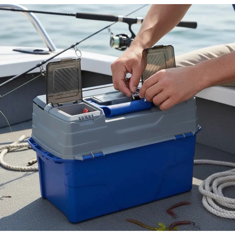 Caixa  Maleta De Pesca Box Max 3 Bandejas Azul Pesca Brasil