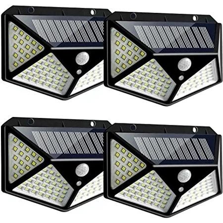 4 Pack Solar Reflector Wall Light - 100 LEDs, Motion Sensor, Waterproof, 3 Modes Outdoor Security Light