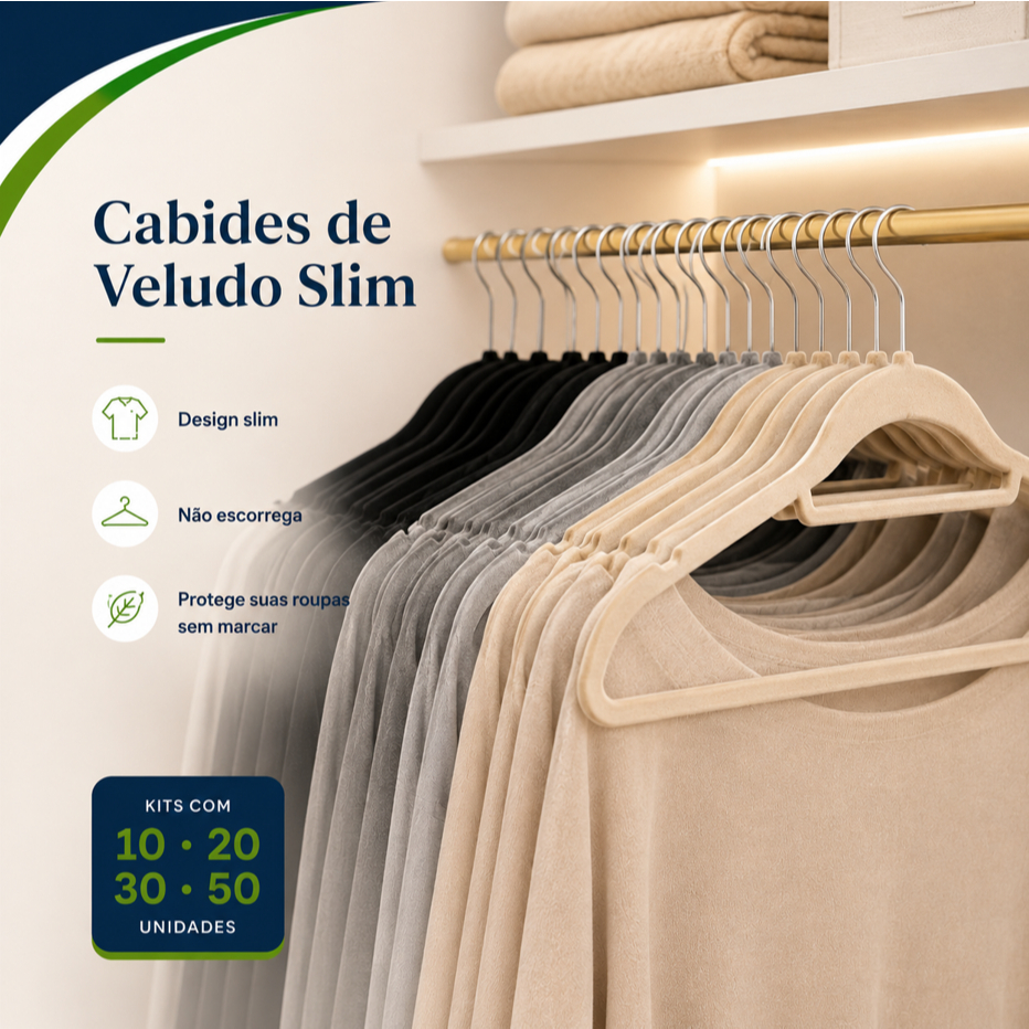 Vittak Cabide de Veludo Slim Adulto Antideslizante e Resistente – Organizador | 10, 20, 30 ou 50 Unidades