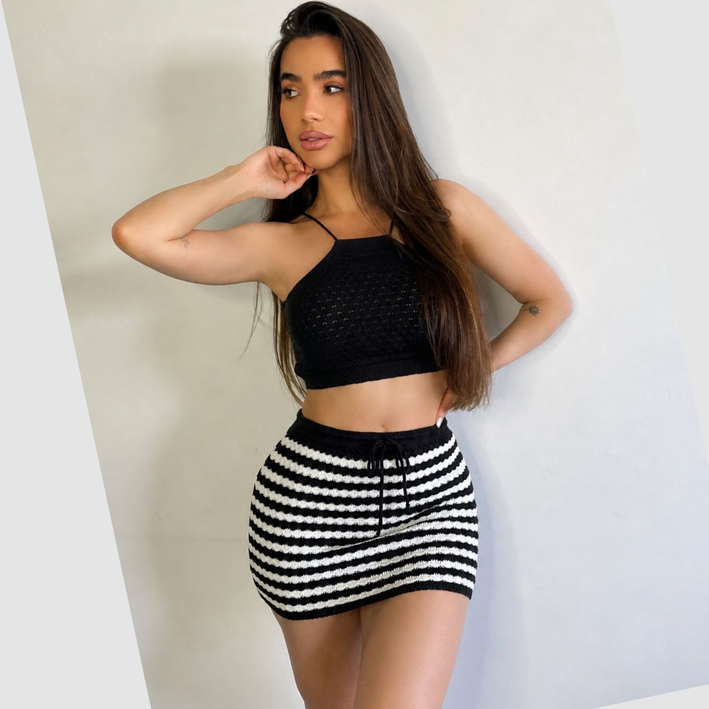 Conjunto Saída de Praia Saia e Top Tricot moda praia