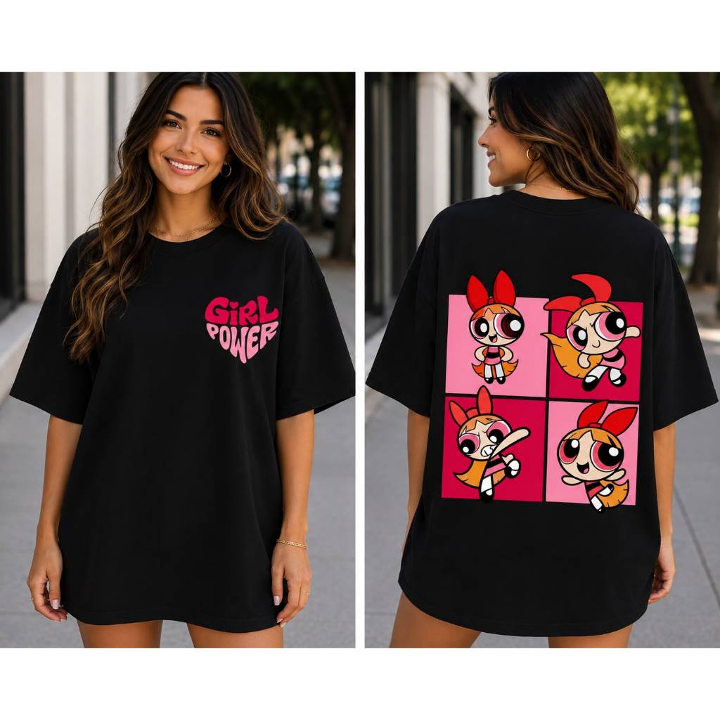 Camiseta Oversized Unissex Estampada Meninas Super Poderosas Academia Casual