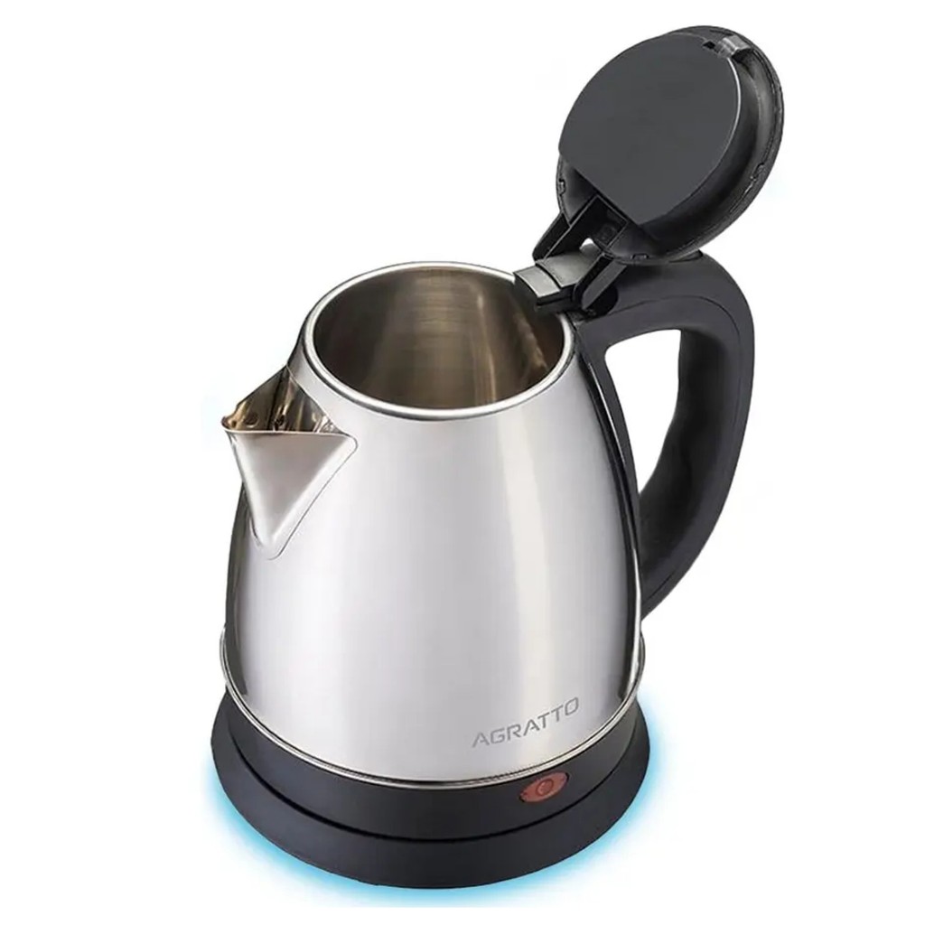 Chaleira Elétrica Inox Agratto CE-02 127 E 220V 1,8L Desligamento Automático Trava Segurança Base Giratória