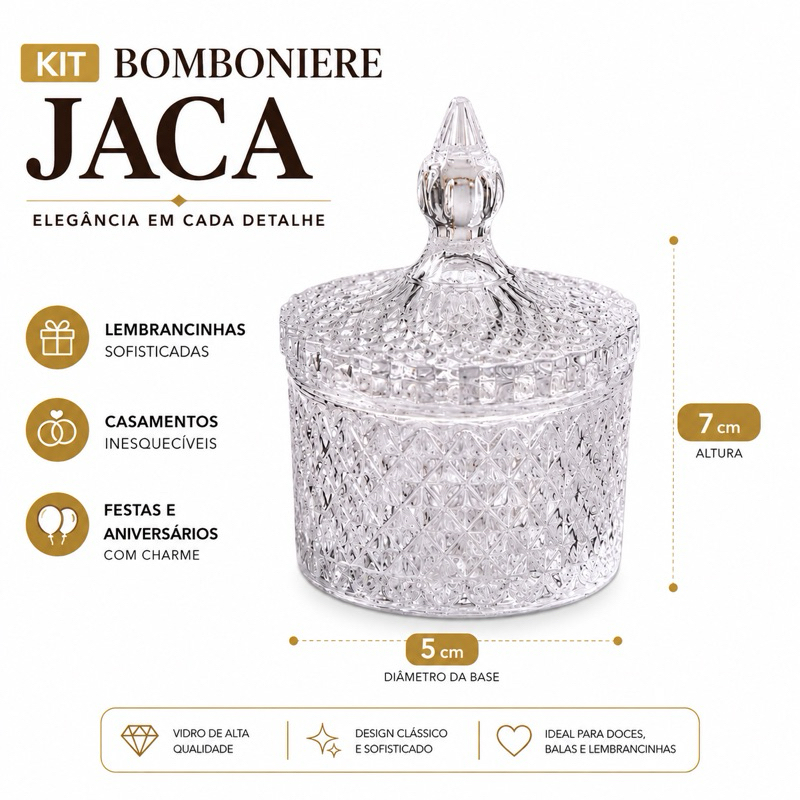 Kit Mini Bomboniere Acrílica Potiche Bico de Jaca 7x5cm com Tampa para Lembrancinhas Festa Casamento Aniversário Batizad