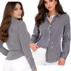 Camisa Feminina Social e Casual em Crepinho, Manga Longa com Botões, Elegante e Versátil, Lisa e Listrada,