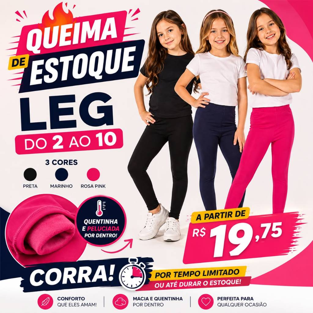 Legging Infantil Molecotton Flanelada(peluciada) 100% Algodão com Elastano 2 ao 10 Anos